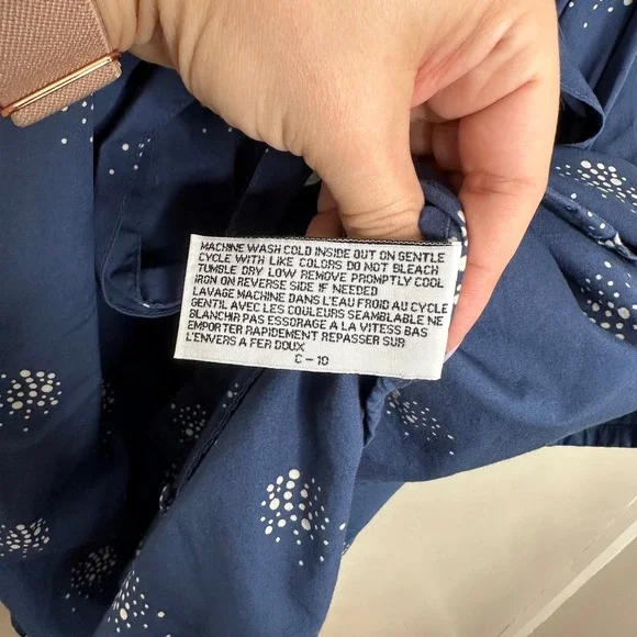 Tullette Women's XS Blue White Dot Print‎ Short Sleeve Button Down Belted Dress - Picture 8 of 10